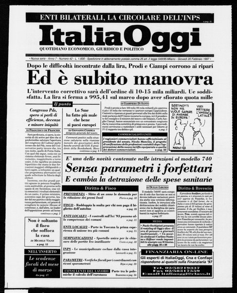 Italia oggi : quotidiano di economia finanza e politica